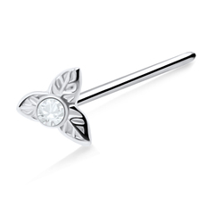 Stone Placed Leaves Silver Straight Nose Stud NSKA-671